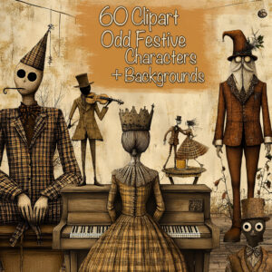 Odd Festive Vintage Christmas Characters Clipart & Backgrounds