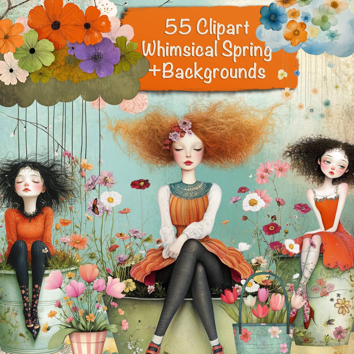 Whimsical Spring Fun Clipart & Backgrounds