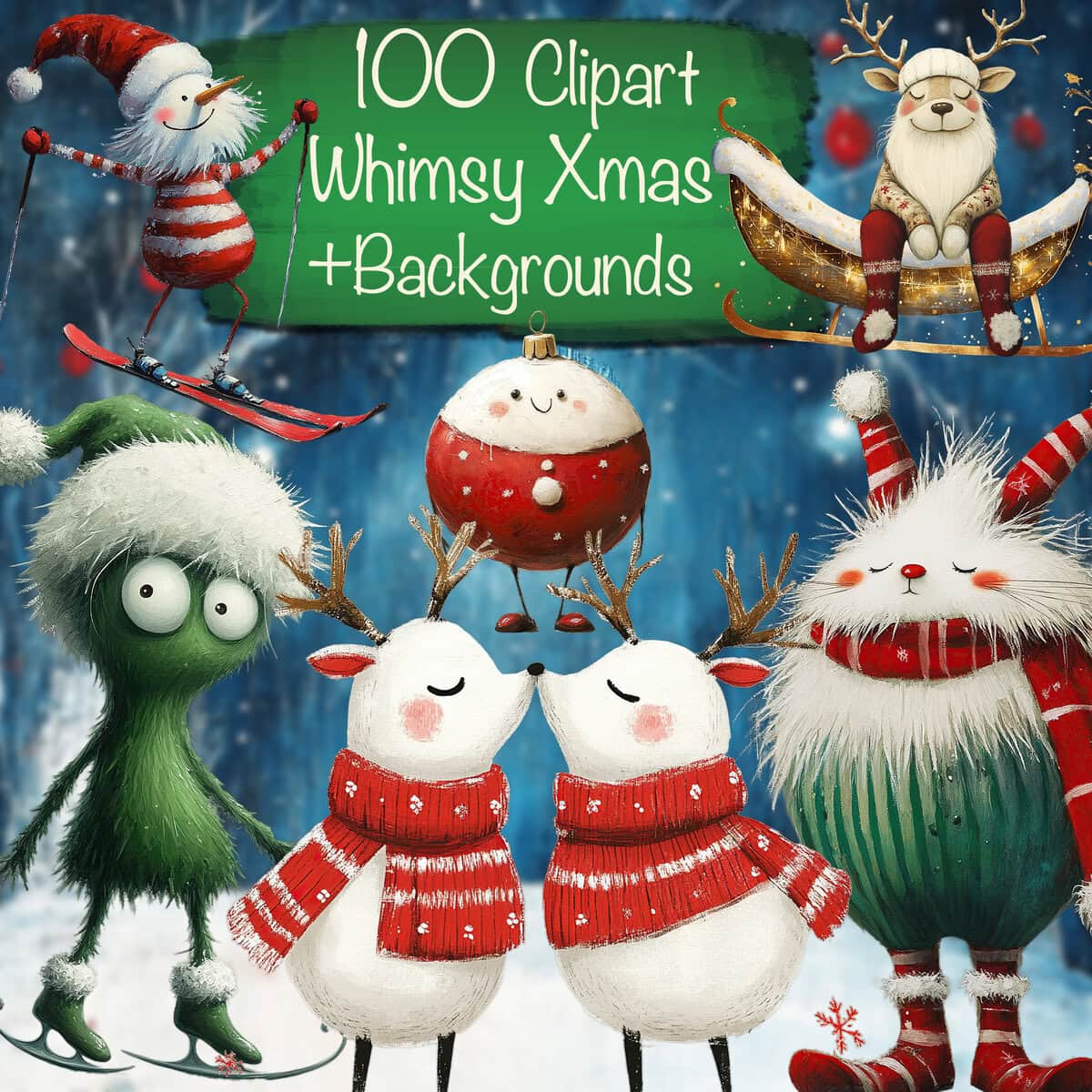 Whimsy Christmas Characters Clipart & Backgrounds