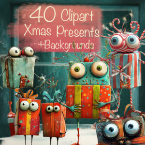 Whimsical Christmas Presents Characters Clipart & Backgrounds